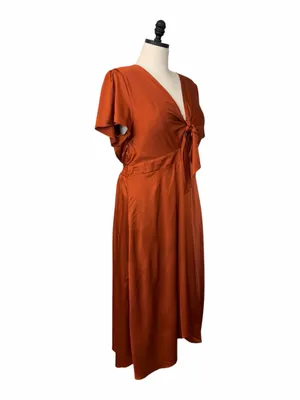 Baltic Born Poppy Satin Midi Dress Size XXL Rust Tie Front Stretch Wedding Guest thumbnail 3