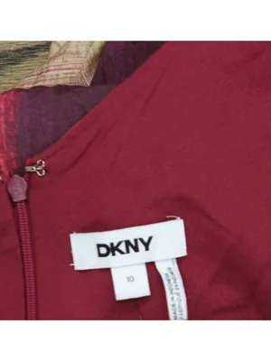 NWT DKNY Womens Abstract V-Neck Belted Dress Midi Brush Stroke Brown Multi 10 thumbnail 8