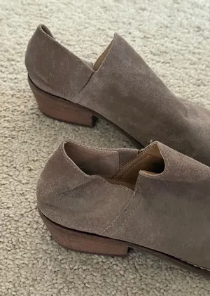 Lucky Brand Women's Suede Ankle Booties in Taupe thumbnail 1