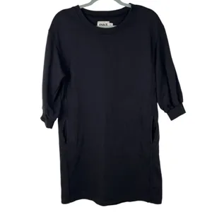PACT Black Organic Cotton Essential Puff Sleeve Sweatshirt Dress S Pockets thumbnail 2
