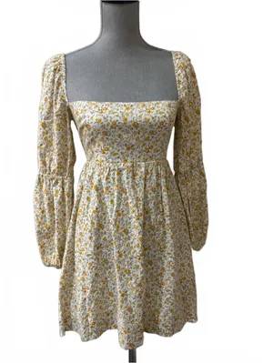 Reformation Michaela Dress Lima Floral Square-Neck Puff Sleeve Prairie Cottage 4 thumbnail 3