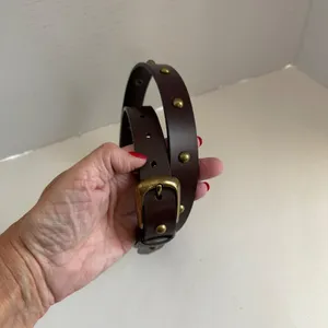 Lucky Brand Womens Leather Belt Large Brown Studded Brass Buckle Western Boho thumbnail 4