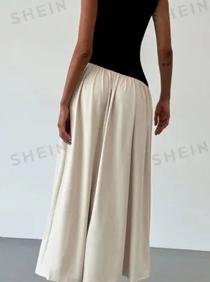SHEIN Firerie Women's Sleeveless Ruched Waist Contrast Color Maxi Dress thumbnail 2