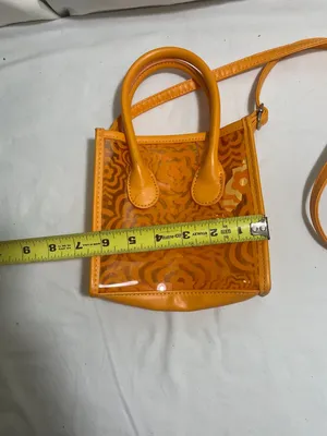 Orange Clear Floral PVC Mini Crossbody Satchel Tote Bag Transparent Top Handle thumbnail 3