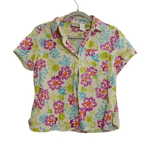 Fieldgear Womens Linen Blend Floral Button Up Shirt Short Sleeve Tropical Small‎ thumbnail 1