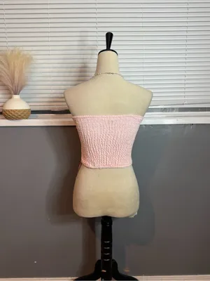 NWT Pink Tweed Bustier Tube Top Rhinestone Coquette Balletcore Corset Crop Top thumbnail 6