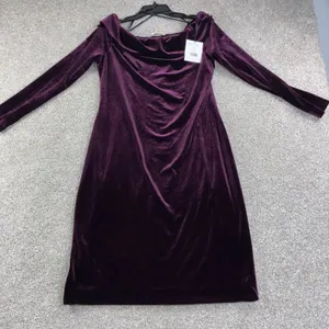 Calvin‎ Klein 12 Burgundy Velvet Off Shoulder Sheath Dress Whimsigoth Evening thumbnail 2