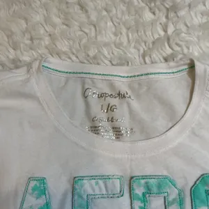 Aeropostale Aero CA Graphic Tee‎ White Turquoise Y2K Baby Tee Size L/G thumbnail 2
