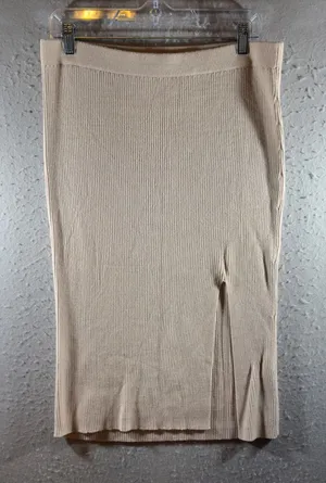 1626 | Abercrombie & Fitch Ribbed Knit Side Slit Midi‎ Skirt Beige Womens L thumbnail 1