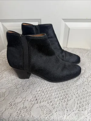 Frye Black Leather calf fur Ankle Booties with Block Heel sz 8 thumbnail 2
