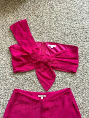 Flying Tomato Fuschia Pink Twisted Crop Top High Rise Wide-Leg Pant Set Sz S & M thumbnail 6