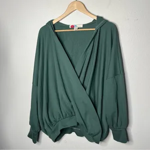 Free People Beach Forest Green Relaxed Oversized Wrap Hooded Sweater Hoodie thumbnail 6