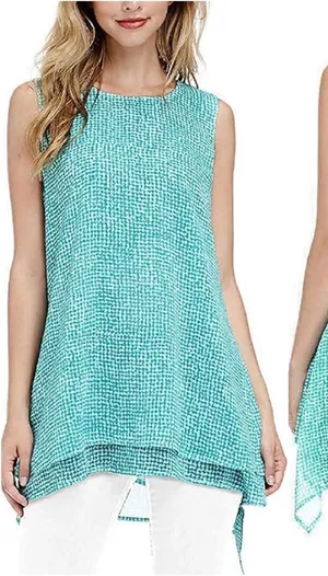 Fever Aqua and White Double Layer Sharkbite Sleeveless Tunic Top Plus Size XXL thumbnail 1