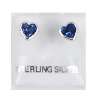 925 Sterling Silver Blue Heart Earring Studs thumbnail 2