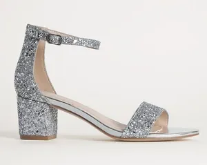 J. Adams Silver Glitter Block Low Heels with ankle strap Size 7.5. B76 thumbnail 1