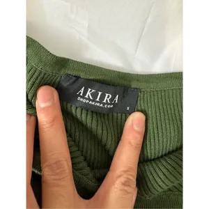AKIRA Green Ribbed Off Shoulder Long Sleeve Bodycon Mini Dress Size S thumbnail 6