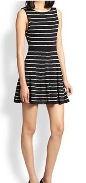 Alice + Olivia Small Black, White Monah Pinstripe Stretch Knit Sleeveless Dress thumbnail 1