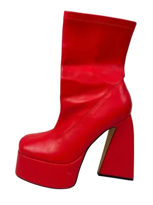 Women's Red Faux Leather Square Toe Platform Flared Heels Ankle Boots Size 9.5 thumbnail 1