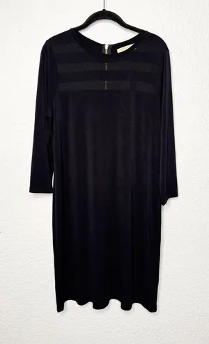 Michael Michael Kors Black Sheer Mesh Panel Long Sleeve Shift Dress SZ L thumbnail 1