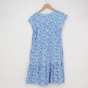 Gap Womens Blue White Floral V-Neck Tiered Mini Dress Size M Rayon Pockets thumbnail 6