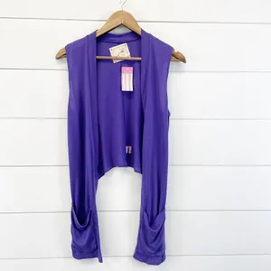 NEW Daftbird Womens XS‎ Sleeveless Cardigan Violet Purple Pockets Jersey Minimal thumbnail 5