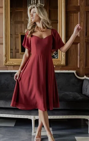 Baltic Born Colette Sweetheart Neck Midi Dress Women's S‎ Red Feminine thumbnail 1