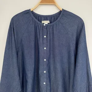 Outerknown Button Front Blouse Small Blue Chambray Coastal Boho Sustainable Top thumbnail 3