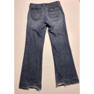 Eddie Bauer Womens Blue Flare Leg Jeans Medium Wash Frayed Hem Mid Rise 31x31‎ thumbnail 2