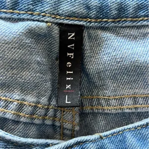 Blue Flare Wide Leg Jeans with Red Embroidery thumbnail 4