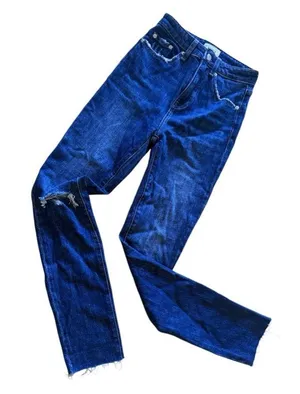 Pistola baggy jeans, dark denim, distressed high waist zip bottom size 23 thumbnail 1