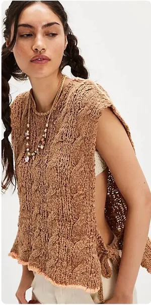 Free People Womens Arlo Knit‎ Praline Combo Boho Festival Side Tie Top Size S thumbnail 1