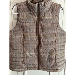 Lands End Down Puffer Vest Brown Plaid Full Zip Outdoor Preppy Heritage thumbnail 2