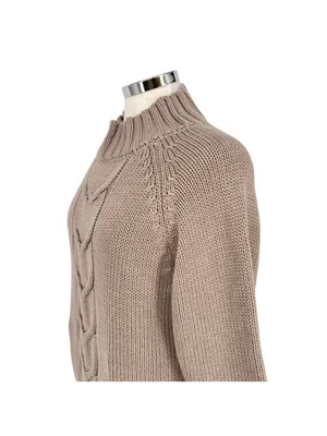 Nanette Lepore Cable Knit Mock Neck Sweater Beige Greige Coastal Cozy Size Small thumbnail 5