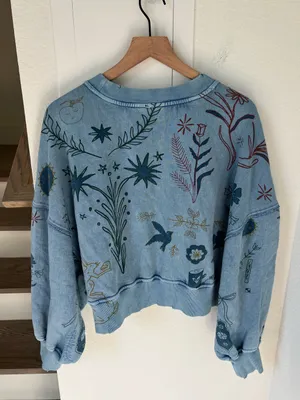 Free People Gaia Sweatshirt in Folk Combo Blue NWT thumbnail 3