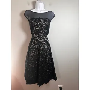 Eliza J Womens Black‎ Floral Lace Illusion Neck Fit & Flare Cocktail Dress 8 thumbnail 2