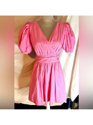 French Connection Rhodes Poplin Vneck Mini Dress Morning Glory Pink Sz 2 thumbnail 3