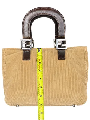 FENDI Corduroy Tote Bag with Dark Brown Leather Handles Vintage thumbnail 4