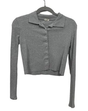 Brandy Melville Grey Polo Long Sleeve Top thumbnail 1