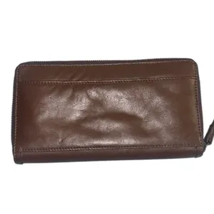 Solid Brown Genuine Leather Wallet Wristlet Classic Neutral EUC thumbnail 2