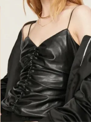 Like New 7 For All Mankind Faux Leather Ruched Cami Top Small Retail $178.00 thumbnail 3