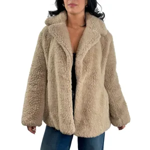 Avec Les Filles Tan Dove Brown Faux Fur Coat Size Small Notch Collar thumbnail 2