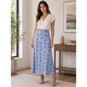 Sag Harbor Women's Blue Tropical Leaf Midi Skirt A-Line Casual Summer Vacation thumbnail 2