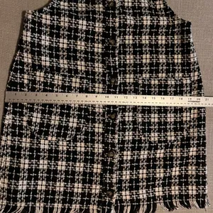 KORI Black White Plaid Tweed Fringe Overall‎ Mini Dress Size Large thumbnail 10