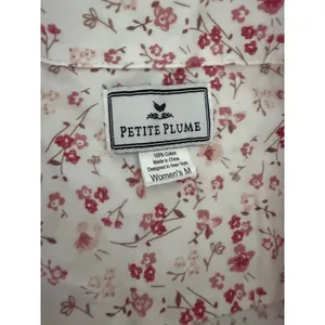 Petite Plume Pink White Floral Cottagecore Button-up Short sleeved Pajama Top M thumbnail 4