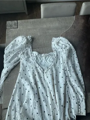 For Love & Lemons White Lace Mini Dress with Black Polka Dots thumbnail 5