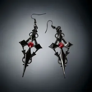 Retro Style Gothic Black Cross Earrings Funky Vintage Style Faux Fashion Jewelr thumbnail 3