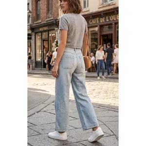 JBD Just Black Denim High Rise Patch Pocket Wide Leg Jeans Light Wash Womens 27 thumbnail 2