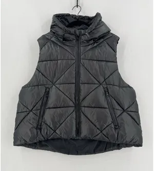 Love & Sports Hooded Puffer Vest XXL Black Zip Up Layering Athleisure Cozy Chic thumbnail 1