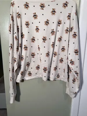 American Eagle Women’s Size Large Lounge Sweatshirt Beige Teddy Bear Print Heart thumbnail 10