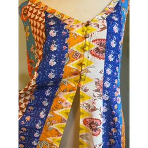 Patchwork Floral Print Maxi Dress coverup Sleeveless Blue Orange boho whimsigoth thumbnail 4